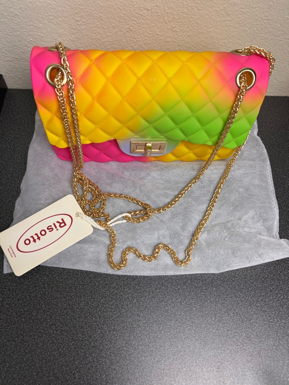 Quilted Gradient Shoulder Bag in Neon Pink, Yellow & Green